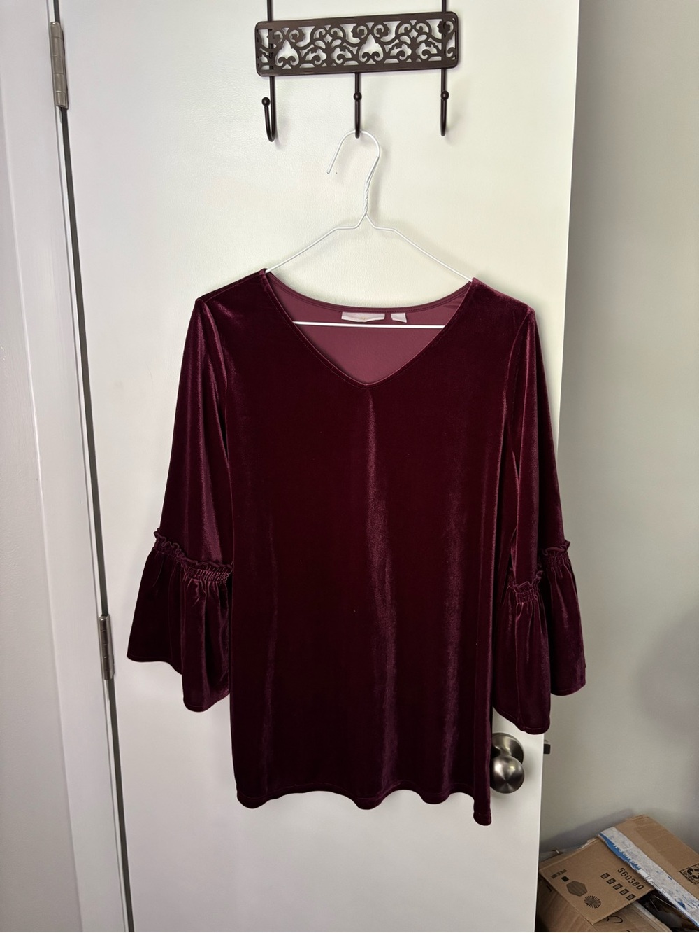Whimsygoth Witchy Pratical Magic Velvet Dark Plum Bell Sleeve Long Blouse